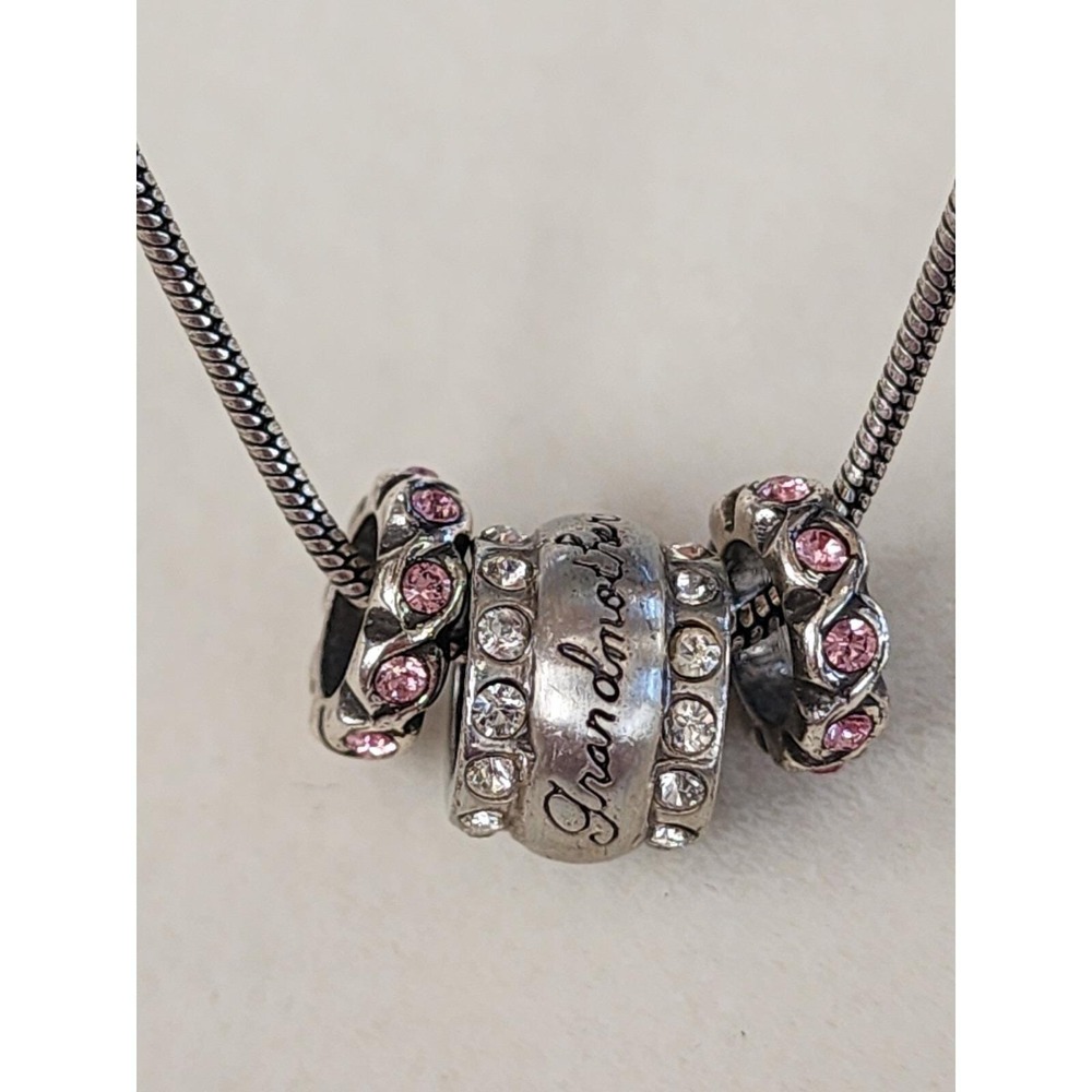 BRIGHTON Grandmother Pink Crystal Charm Necklace Heavy Silver Pl FREE $SHIPPING!